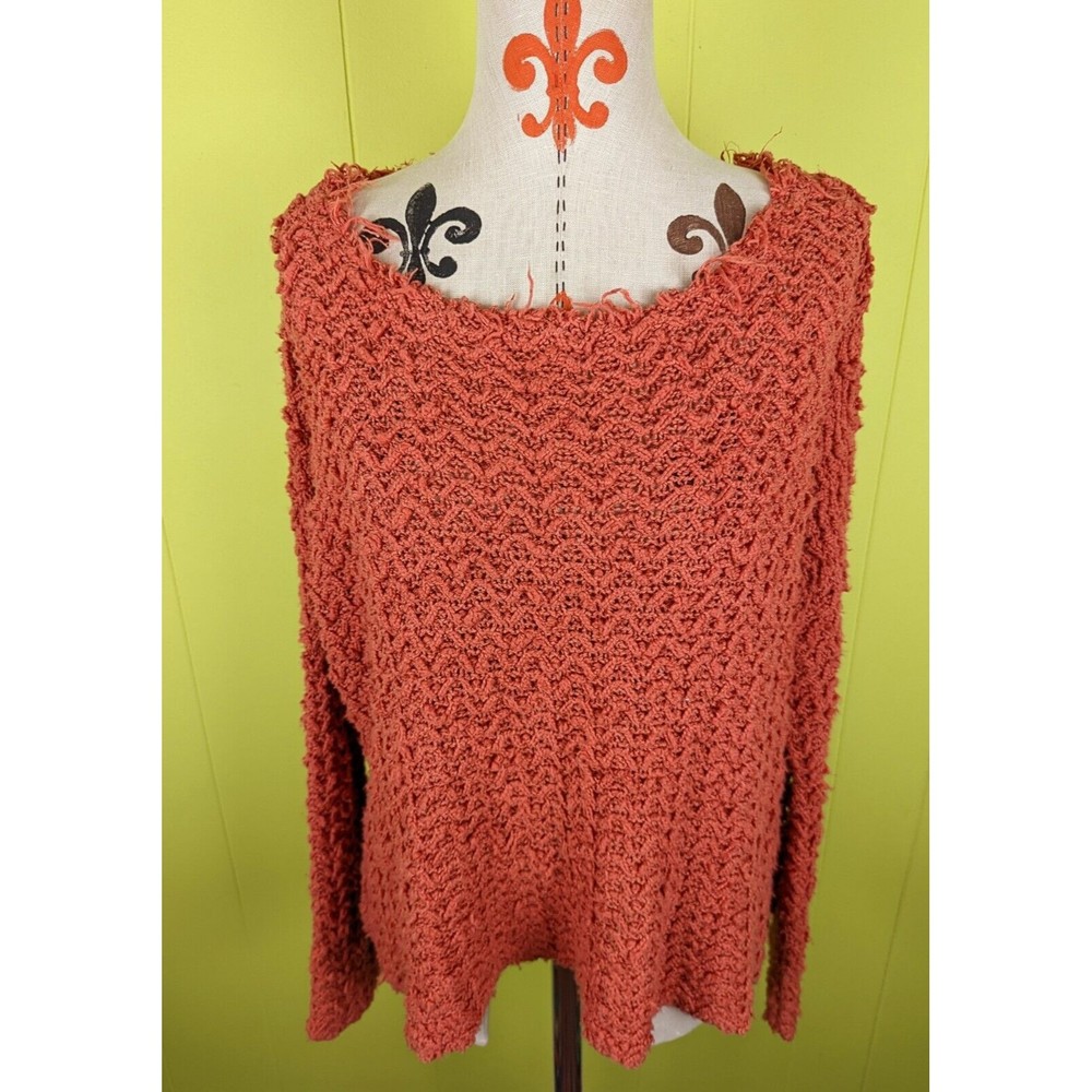 Free People Women's S/P Oversized Sweater Shaggy Burnt Orange Asymmetrical Hem